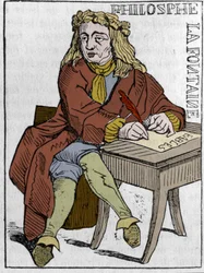 Spielkarte der Französischen Republik (1793), veröffentlicht im Nationalkonvent am 21.09.1792, nach dem Sturz der Königreiche: die Figur des Philosophen in den Zügen von Jean de la Fontaine (1621-1695), französischer Dichter. In „The picturesque store“