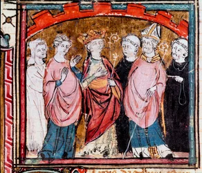 Karolingische Dynastie: „Eine Audienz am Hof des Königs von Frankreich Lothar (941-986)“ Miniatur aus „Die großen Chroniken von Frankreich“ 15. Jahrhundert Castres, Musée Goya