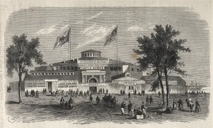 Castle Garden Immigration Centre Depot - Castle Garden Emigrantendepot - New York State - Emigration Commission Establishment - Gravur in „Das illustrierte Universum“ von 1869