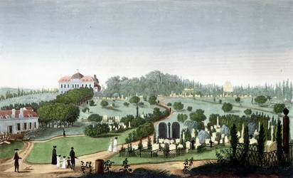 Friedhof Père Lachaise, ca. 1820 - in „Vues de Paris“ von Courvoisier