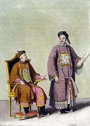 Chinesischer Tartar-Kaiser mit seinem Mandarin - in „Le costume ancien et moderne“ von J. Ferrario, ed. Mailand.