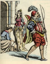 Aschenputtel befreit die Mäuse, die sich in Pferde verwandeln, und eine Ratte als Kutscher. Illustration aus Charles Perraults Märchen „Aschenputtel oder Der kleine Glasschuh“