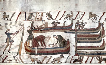Schiffbau auf Befehl von Wilhelm - Bayeux-Tapete, bekannt als Stickerei der Königin Mathilde