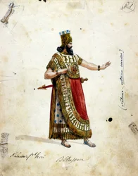 Kostüm Nebukadnezars, des Königs von Babylon, in der Oper „Nabucco“ von Giuseppe Verdi (1813-1901), die zunächst „Nabucodonosor“ hieß. Museum der Scala