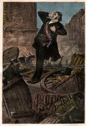 Tod von Alphonse Baudin (1811-1851) auf der Barrikade der Faubourg Saint Antoine am 3.12.1851 während des Staatsstreichs von Louis Napoleon III (Louis-Napoleon Bonaparte) - Gravur in „Histoire d