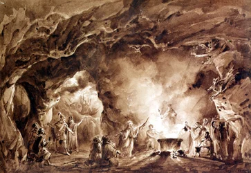 Dekor für die Oper „Macbeth“ komponiert von Giuseppe Verdi (1813 - 1901). Aquatinta verwendet für das Cover der ersten Ausgabe von 1847