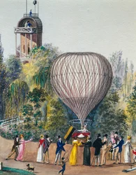 Abflug des Heißluftballons, Aquarell, Wien, Österreich