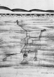 Zeichnung aus dem 15. Jahrhundert, die einen Mann zeigt, der mit einer Art Maske ins Wasser geht.