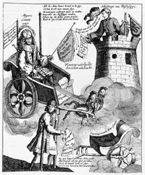 Niederländischer satirischer Druck gegen John Law (1671-1729), zum Mississippi-Fall