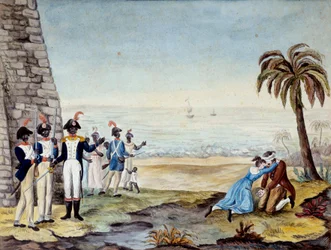 Hinrichtung eines Siedlers während des Aufstands in Santo Domingo 1791