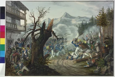 Kampf zwischen bayerischen Soldaten und Tiroler Bauern