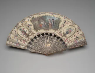 Faltfächer mit einer Szene eines Besuchs bei der Amme, ca. 1780