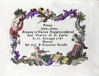 Frontispiz von „Pirro“ von Giovanni Paisiello (1740-1816), italienischer Komponist. 1787