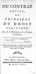 Frontispiz des Gesellschaftsvertrags oder Prinzipien des politischen Rechts von Jean Jacques Rousseau (1712-1778), gedruckt in Amsterdam im Jahr 1762