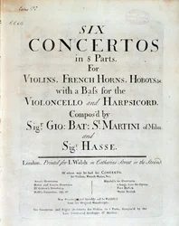 Frontispiz der Partitur von Sechs Konzerten in 8 Teilen von G. B. Sammartini und J. A. Hasse