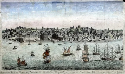 Gesamtansicht von Lissabon, Hauptstadt von Portugal - Gravur
