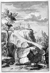 Geometer beim Messen - Gravur aus „De Architectura Libri X“ von Leon Battista Alberti, gedruckt in London bei Th. Edlin im Jahr 1739.