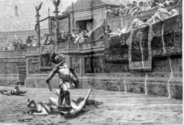 Gladiatorenkampf in römischer Zeit nach dem Gemälde von J. L. Gérôme