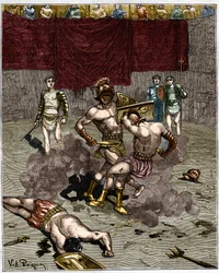 Gladiatorenkampf. Gravur des 19. Jahrhunderts