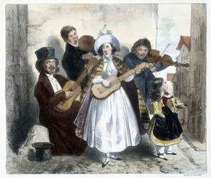 Gruppe von Straßenmusikern, Ende des 19. Jahrhunderts