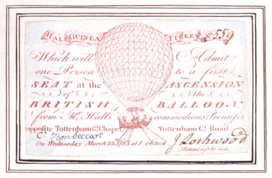 Halb-Guinea-Ticket für Ballonaufstieg am Tottenham Court Road, London, 23. März 1785