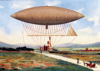 Henry Giffards Luftschiff (1825 - 1882). 1851. Chromolithographie des späten 19. Jahrhunderts.