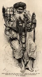 Ein Hindu, der sich verpflichtet hat, einen großen Eisenring um den Hals zu tragen. Gravur zur Illustration der Reise in die südlichen Provinzen Indiens, von Alfred Grandidier, 1862-1864, veröffentlicht in „Le tour du monde“, unter der Leitung von Edouard 