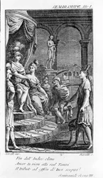 Illustration der Oper Sémiramis von Antonio Salieri (1750 - 1825). Libretto von Pierre Metastase (oder Pietro Metastasio). Akt I, Szene III