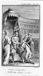 Illustration der Oper Sémiramis von Antonio Salieri (1750 - 1825). Libretto von Pierre Metastase (oder Pietro Metastasio). Akt III, letzte Szene