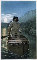 Indianer Kanufahren bei Vollmondnacht - in „Exploration of the Labrador Peninsula“ von Hind