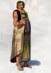 Indische Tracht aus Montevideo in Uruguay. Lithographie aus dem späten 18. Jahrhundert. Paris, Kunstgewerbemuseum