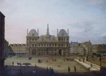 Das Hôtel de Ville und der Place de Grève, um 1720, heutiges 4. Arrondissement, zwischen 1715 und 1725