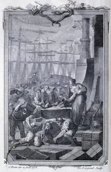 Der Handel mit den Kolonien (einschließlich Kaffee) - in „Philosophische und politische Betrachtungen über die Einrichtungen und den Handel der Europäer mit den beiden Indien“ von G.T. Raynal, ed. Pellet, Genf