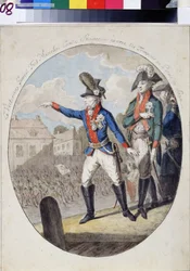 Feldmarschall Alexander Suworow inspiziert die Truppen vor dem Kurfürstenpalast in Sachsen, Warschau, 1794