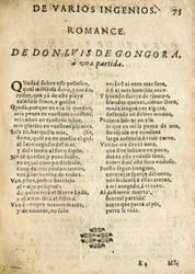 Luis de Góngora y Argote, "Romance a una partida" (Druck)