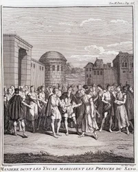 Wie die Inkas die Prinzen des Blutes heiraten - in „Historische Reise durch Südamerika im Auftrag des Königs von Spanien“ von Don Georges Juan & Don Antoine de Ulloa, T.II, ed. Jombert, Librairie du Roi, Paris