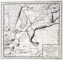 Karte des Kometenwegs von 1762 und Himmelskarte, beobachtet von Messier - Gravur