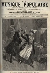 Marie Justine Benoite Duronceray, genannt Madame Favart, und Rochart in der „Servante Maitresse“ (Serva padrona) von Pergolese (Giovanni Battista Pergolesi) - Gravur in „Popular Music“ illustriertes Wochenblatt - 1882