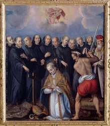 Martyrium des Heiligen Berontario, umgeben von seinen Mönchen