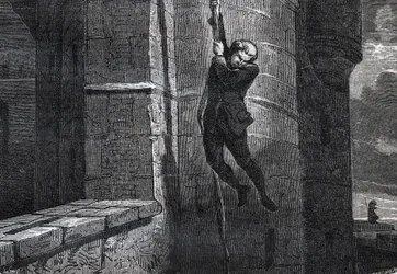 Masers De Latude flieht aus der Bastille - Flucht aus der Bastille von Jean Henry, genannt Danry, genannt Masers de Latude (1725-1805) - Gravur in „Dictionnaire populaire illustrious“ - 1864 - von Joseph Decembre und Edmond Allonier -