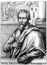 Michel Servet (Michel de Villanueva) (1511-1553), spanischer Arzt und Theologe. Gravur