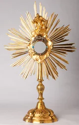 Monstranz. Vergoldet, Diamanten, falscher Schmuck mit Statue Gott der Vater. 18. Jahrhundert.