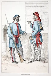 Bergbewohner (1848). Farbradierung zur Illustration „Histoire du corps des gardiens de la paix“, Buch veröffentlicht unter der Schirmherrschaft von Louis Lepine (1846-1933), Polizeipräfekt der Seine, von Alfred Rey (1864-?) und Louis Feron (1862-?).