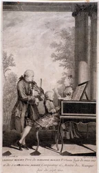 Mozart-Familie auf Tournee (Stich, nach 1777)