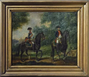 Offizier und Soldat des Mestre de Camps Regiments im Jahr 1790, spätes achtzehntes Jahrhundert