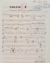 Seite der Partitur für die erste Violine in der Ouvertüre der Oper Jessonda von Louis Spohr
