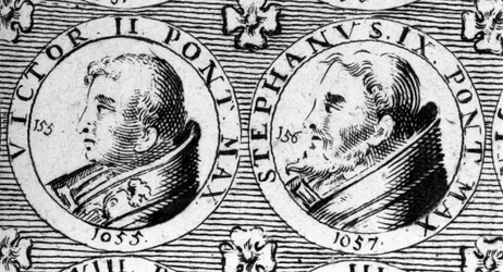 Päpste Viktor II. (gestorben 1057) und Stephan IX. (gestorben 1058). Gravur aus dem 18. Jahrhundert