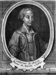 Porträt von Katharina von Bora (1499-1552), Ehefrau von Martin Luther. Gravur aus dem 18. Jahrhundert
