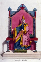 Porträt der Gräfin Mathilde von Canossa (oder Gräfin Mathilde von Toskana) (1046 - 1115). Gravur aus dem 19. Jahrhundert.
