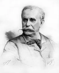 Porträt von Ernest Reyer, französischer Komponist (1823 bis 1909). Zeichnung von M.G. Vuillier.